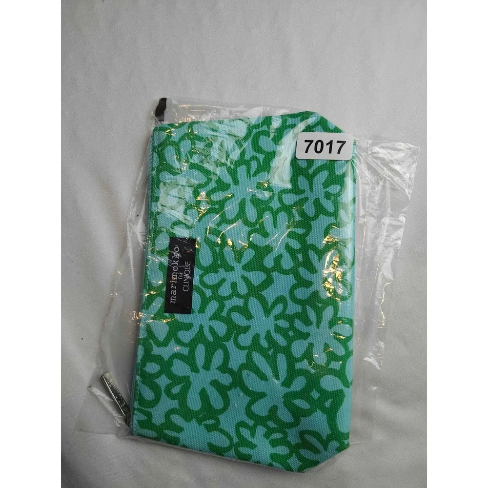 Marimekko for Clinique Makeup Bag Green Floral Canvas Cosmetic Pouch Blue Teal
